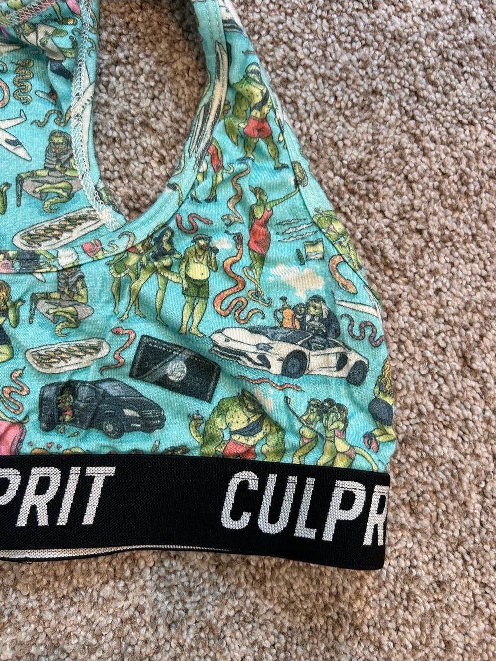 Culprit x Super Slutty Snake Cozy Bralette Lounge Sports Bra. Graphic lizards. - Picture 2 of 7